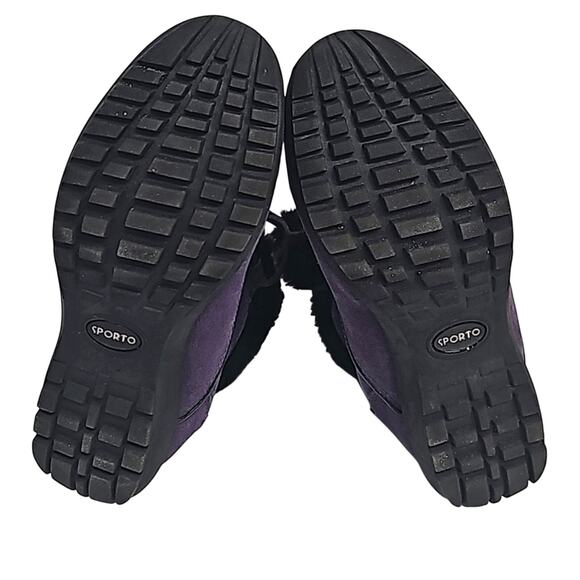 Sporto Womens Purple Leather Upper Black Faux Fur Pom Pom Lace Up Boots Size 8 - Picture 8 of 10